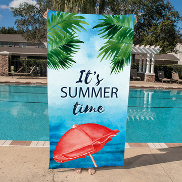 Beach Towel-Its Summer Time Palms and Parasol