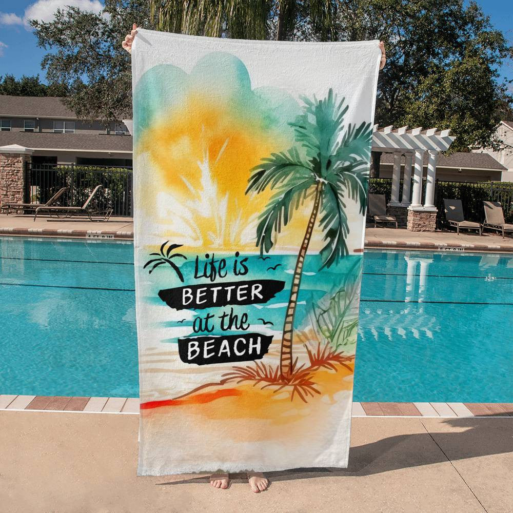 Beach Towel-Life Is Better On The Beach with Palm Tree