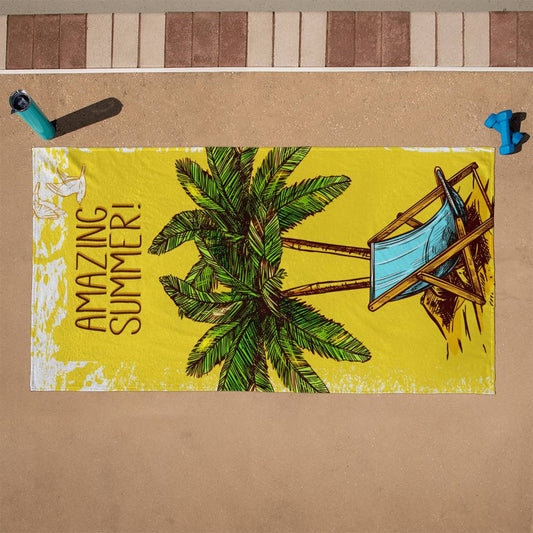 Beach Towel-Amazing Summer With Deck Chair and Palms