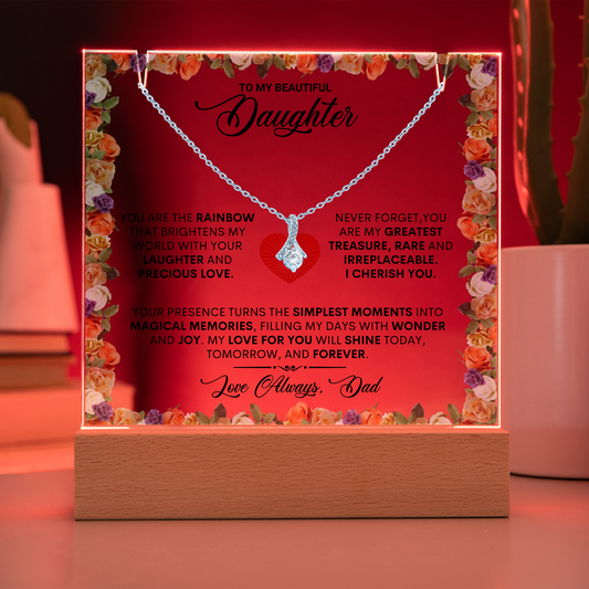 1 Keepsake Acrylic Plaque Bundle w/ Alluring Beauty Necklace, Gift to Daughter, Love From Dad