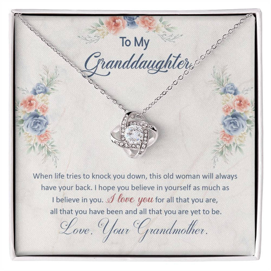 To My Granddaughter, This Old Woman Will Always Have Your Back -Love Knot Necklace - YERTIZZ.COM