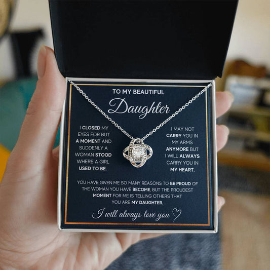 To My Daughter, I Will Always Carry You In My Heart -Love Knot Necklace - YERTIZZ.COM