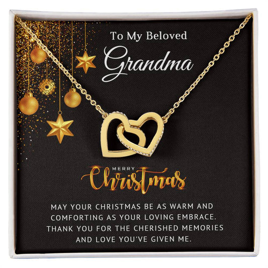 To My Beloved Grandma - Cherished Memories - Christmas Gift - Interlocking Hearts Necklace