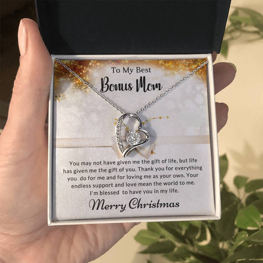 To My Best Bonus Mom - Christmas Gift - Forever Love Necklace