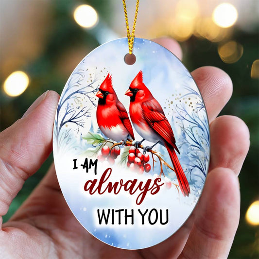 Cardinal Flower I Am Always With You Oval Ceramic Ornament For Couple Christmas Ornament