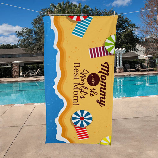 Beach Towel-Worlds Best Mom and Parasol
