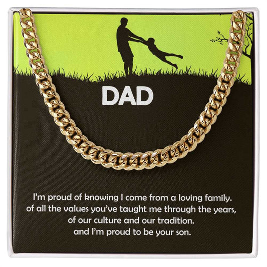 Father, Dad, Son, Gift, Cuban Linked Chain, Jewelry, To my Dad, To Papa, Cubic Zirconia, 700 CZ crystals, Polished Stainless Steel or 14k Yellow Gold