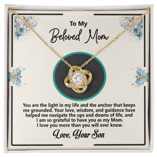 To My Beloved Mom, Love Your Son, Love Knot Necklace