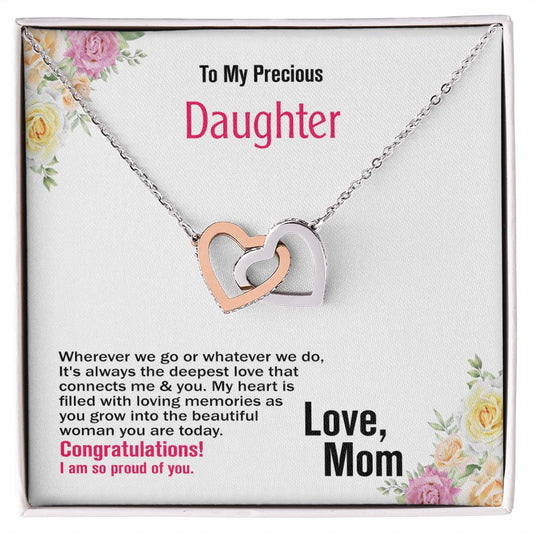 To My Precious Daughter, Love Mom, Interlocking Hearts Necklace, Jewelry Gift