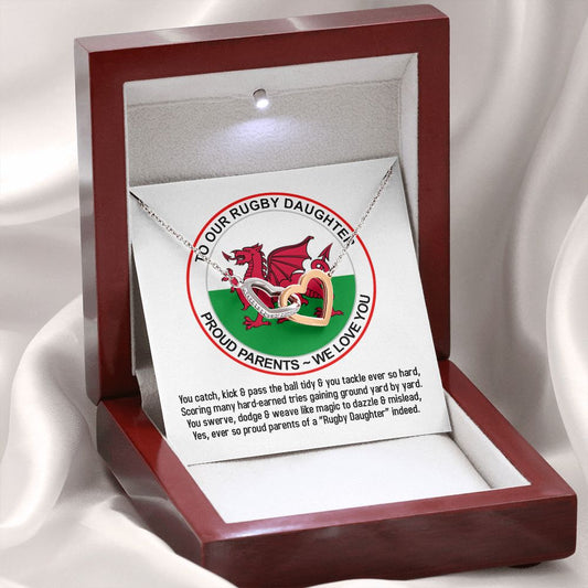 To Our Rugby Daughter, From Proud Parents, Interlocking Hearts Necklace
