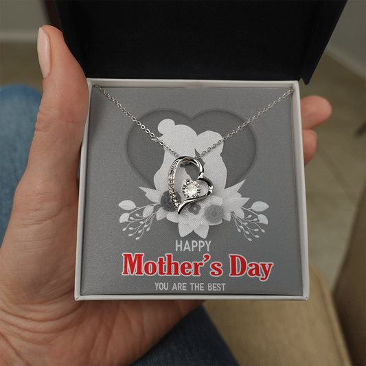 Mother's Day, Gift, Special Woman, Forever Love Necklace, Jewelry, Heart Pendant, Cubic Zirconia, 14K White Gold Finish