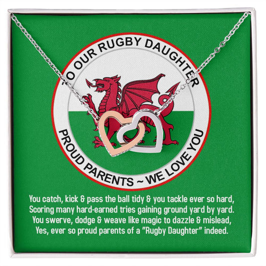 To Our Rugby Daughter, From Proud Parents, Interlocking Hearts Necklace