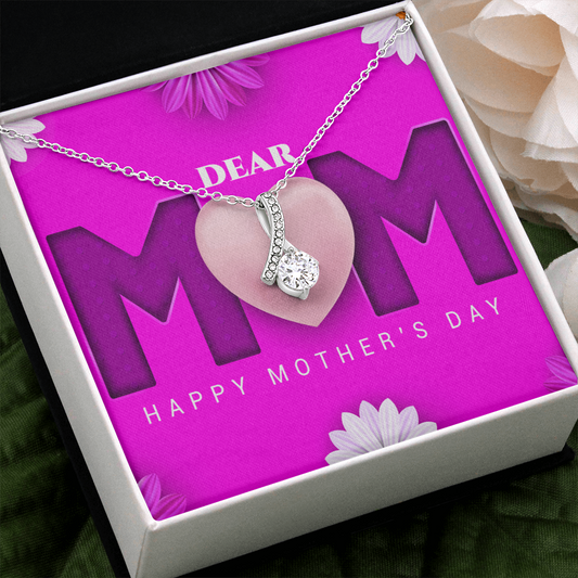 Mother's Day, Gift, Alluring Beauty Necklace, Jewelry, Ribbon shaped, Pendant, 7mm, Cubic Zirconia, 14K White Gold, 18-22in adjustable chain